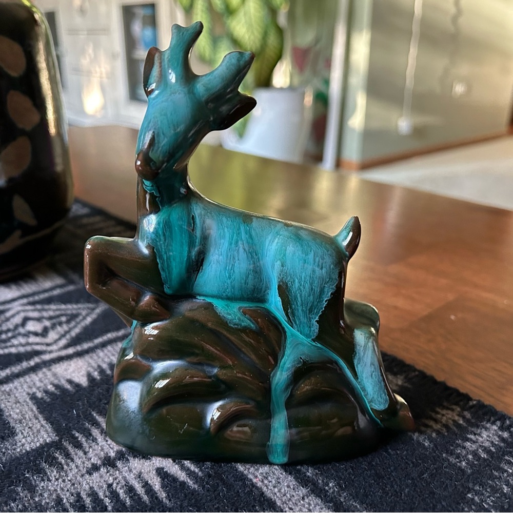 Blue Mountain pottery deer green and brown drip glaze
